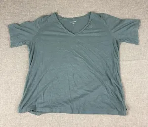 Eileen Fisher Shirt Womens M Blue V-Neck Short Sleeve Organic Cotton Jersey Top thumbnail 1