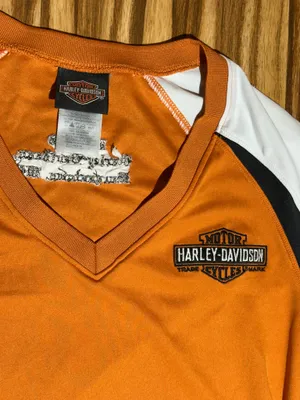 Harley-Davidson Morgantown WV Orange and White V-Neck Tee thumbnail 4