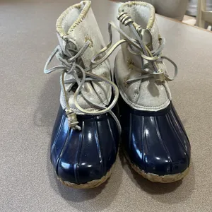 Jack Rogers Chloe Duck Lace Up Boots Blue Gold Silver Women's Size 9 thumbnail 2