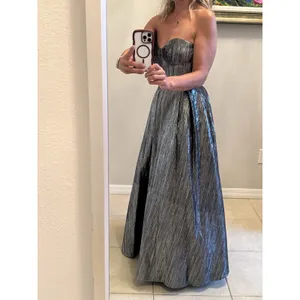 GB Women's 3 Silver Black Metallic Pleated Sweetheart Maxi Long Formal Dress thumbnail 4