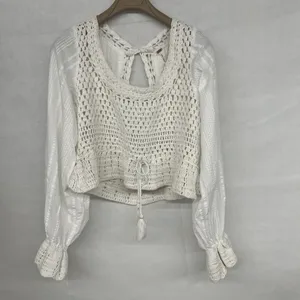 new sz Large L FREE PEOPLE MEGAN CROCHET TOP IVORY WHITE VICTORIAN OPEN BACK thumbnail 5