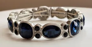 Silver Tone Blue Crystal Stretch Bracelet thumbnail 1
