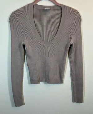 ✨ Abercrombie & Fitch Scoop Neck Ribbed Knit‎ Sweater Tan Neutral Small thumbnail 1