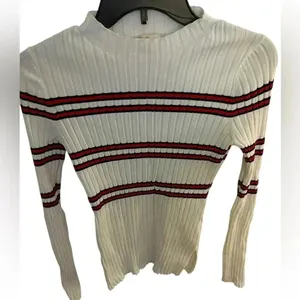 Maje‎ Manuel Ribbed Knit Womens High Neck Side Vent Striped Sweater Size 6 thumbnail 3