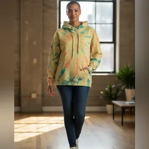 Vibrant Tie-Dye Hoodie - Yellow-Gold Orange, Green front pouch Size XL thumbnail 2