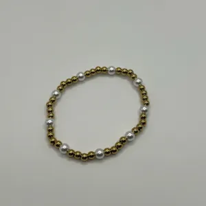 Womens Pearl Gold Chunky Bead Stretch Bracelet 18k Plated Saphir New thumbnail 2