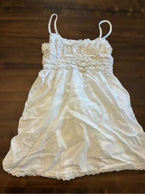 American Eagle Dress Women’s Medium White Mini Smocked Sleeveless Pockets thumbnail 1