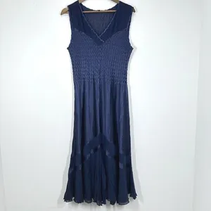 Komarov Navy Blue Women's Size XL‎ Charmeuse & Chiffon Tiered Cocktail Dress thumbnail 2