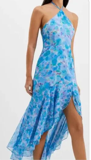French Connection blue maxi halter dress thumbnail 1