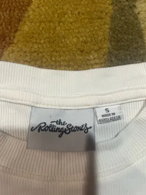 The Rolling Stones Band Tee Shirt White Ribbed Cropped Intentionally Faded Small thumbnail 3