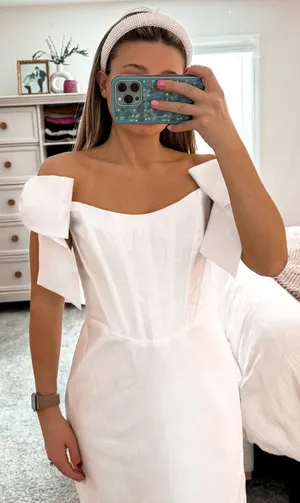 Alfred Sung White Corset Mini Dress With Bow Sleeves thumbnail 3