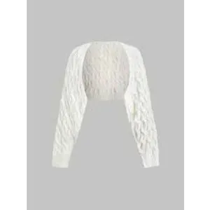 SHEIN Y2K style cable knit long sleeve shrug bolero sweater cream small thumbnail 2