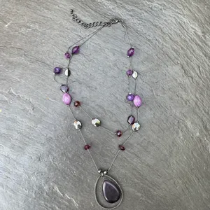 Free People Beautiful vintage purple beaded statement necklace thumbnail 2