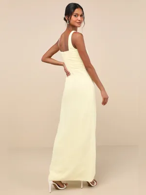 Lulus Glamorous Disposition Light Yellow Ruched Maxi Dress Size Small NWT thumbnail 2