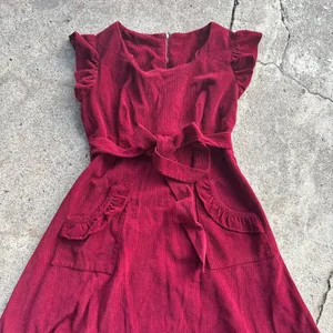 Vintage ruffle corduroy red dress size XS/S thumbnail 1