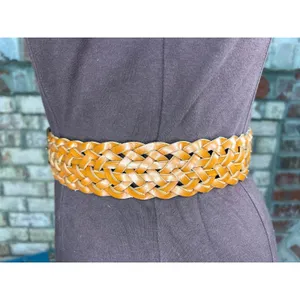 Split leather belt brown boho round buckle thumbnail 4
