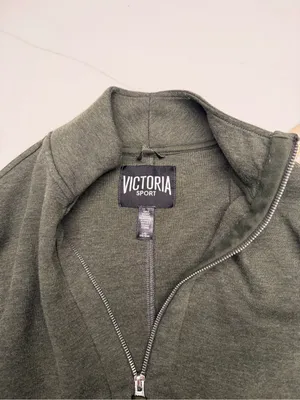 Victoria Sport Olive Green Full Zip Mock Neck Track Jacket with Thumbholes Large thumbnail 3