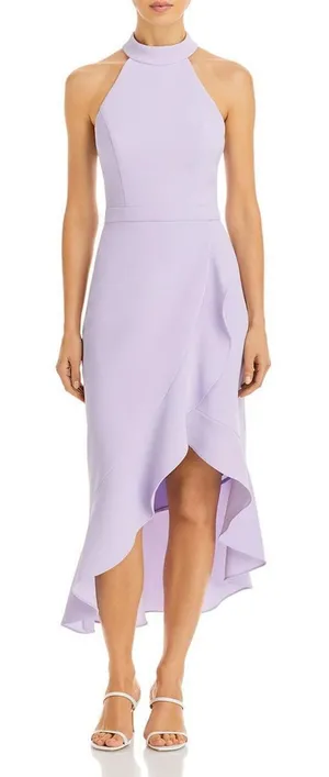 Aqua Lilac Crepe Scoop Neck Ruffle Midi Dress Size 6 New with‎ Tags thumbnail 1
