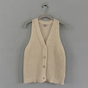 Madewell Cutaway Bright Ivory Knit V Neck‎ Cotton Blend Sweater Vest thumbnail 4