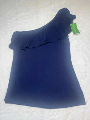 Lilly Pulitzer Navy One-Shoulder Ruffle Top thumbnail 1