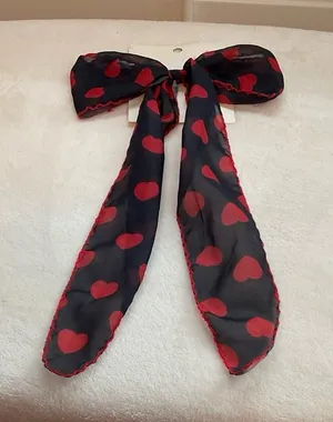 a new day Black Sheer Bow Scarf with Red Heart Print thumbnail 1