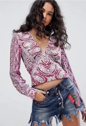 Free People Wild & Free Paisley Crop Top Size Medium Boho Bohemian Festival Fair thumbnail 1