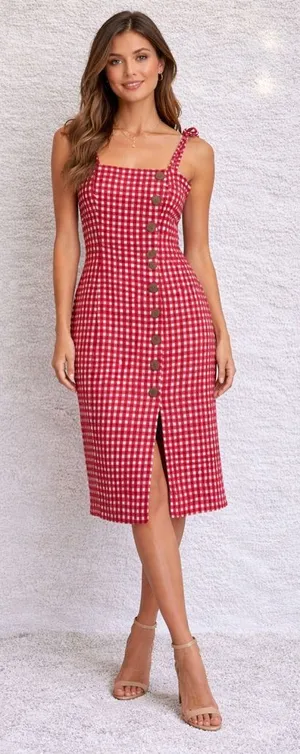 Hutch Anthropologie red and white gingham dress with front slit size‎ 0 thumbnail 1