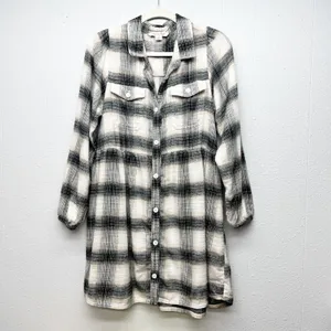 American Eagle Plaid Flannel Long Sleeve Shirt Dress Womens Large Y2K Grunge thumbnail 2