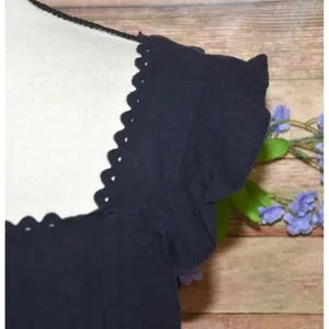 Ann Taylor Navy Scallop Square Neck Crop Top Size 10 Ruffle Linen Festival thumbnail 2