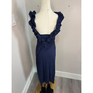 Lilly Pulitzer Navy Blue‎ Ruffle V-Neck Maxi Dress XS Jersey Knit Sleeveless thumbnail 5