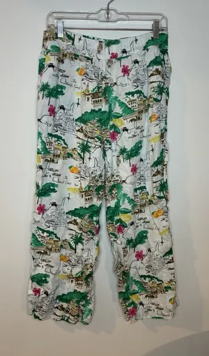 Coastal Linen Wide Leg Capri Pants Cynthia Rowley Amalfi Coast L Euro Summer thumbnail 1