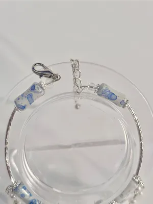 Handmade Hand Crafted Silver Bracelet with Blue and White Beads and Mermaid Tail Charm thumbnail 3