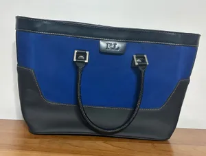 Ralph Lauren Tote Bag Royal Blue Nylon Black Trim RL Logo Top Handle Carryall thumbnail 1