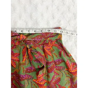 Midnight Sky Green Tropical Print Cotton Linen Blend Wide Leg Pull-on Pants S thumbnail 4