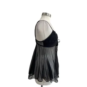 Source Unknown Black Sheer Lace Babydoll Lingerie Vintage Y2K Tie Front Size‎ M thumbnail 3