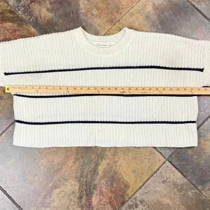 Moon & Madison Cream Black Striped Cropped Pullover Sweater Medium thumbnail 7