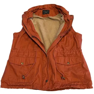 Love Tree Womens Burnt‎ Orange Utility Vest Sherpa Lined Cotton Full Zip Large L thumbnail 5