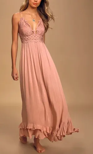Free People Adella Maxi Slip Rose Pink Lace Dress Size M thumbnail 1