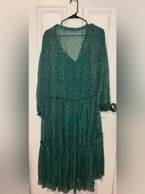 Free People Emerald Green Floral midi Dress thumbnail 3