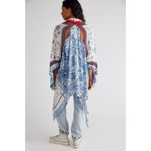 Free People Kiss The Sky Butterfly Kimono M/L Gauzy Bohemian Asymmetrical Hem thumbnail 6