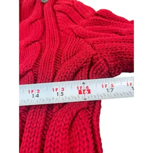 Lauren Ralph Lauren M Red Cable Knit Shawl Collar Button Shoulder Sweater Chunky thumbnail 10