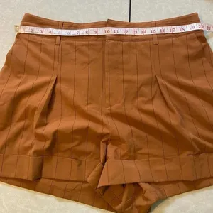 Danielle Bernstein Rust Brown Pinstripe‎ Pleated High Waist Cuffed Shorts 18W thumbnail 7