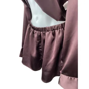 Meshki Women's Black Silk Satin Long Sleeve Button Down Pajama Shorts Set XS/S thumbnail 2
