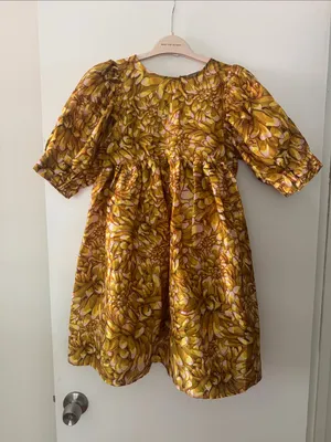 Kika Vargas for Target Women’s Puff-Sleeve Floral Print Dress in Mustard Yellow thumbnail 1