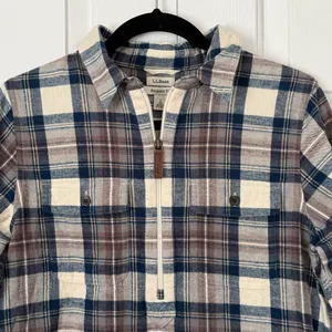 L.L. Bean Women's Scotch Plaid Flannel Shirt, Quarter-Zip‎ Size Small thumbnail 3