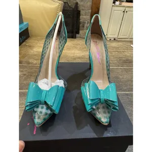 Betsey Johnson Womens Heels Size 8.5 Turquoise Gingham Bow Pointed Toe Vinyl thumbnail 4