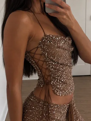 Jaded London Deva Sequin Knit Corset Top in Brown thumbnail 2