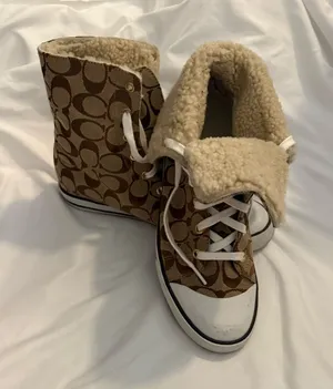 EUC Coach Bonney Shearling Brown and Tan Signature Monogram High Top thumbnail 1