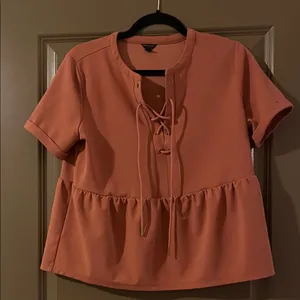 Ann Taylor Lace-Up Peplum Blouse - Rust thumbnail 1