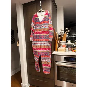 Natural Life fleece one-piece pajama jumpsuit a vibrant, colorful boho Large thumbnail 2